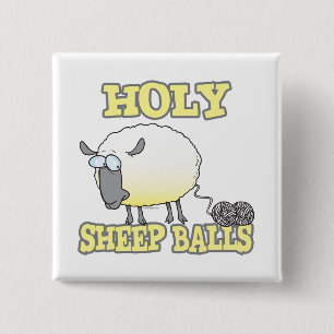 holy sheep balls funny unraveling yarn sheep 15 cm square badge