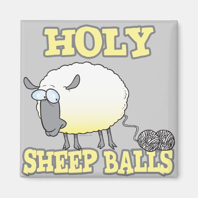 holy sheep balls funny unraveling yarn sheep magnet (Front)