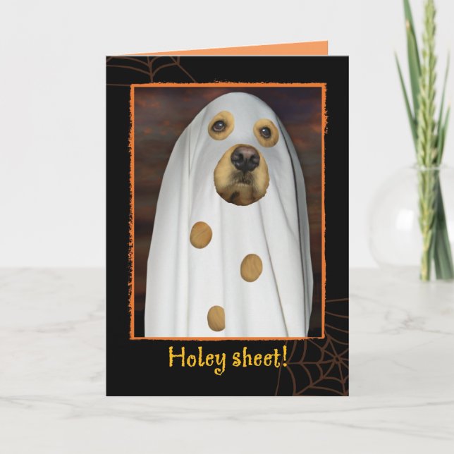 Holy Sheet! It's Halloween! Golden Retriever Card (Front)