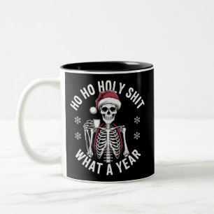 Holy Shirt What A Year Christmas Humour Skeleton  Two-Tone Coffee Mug
