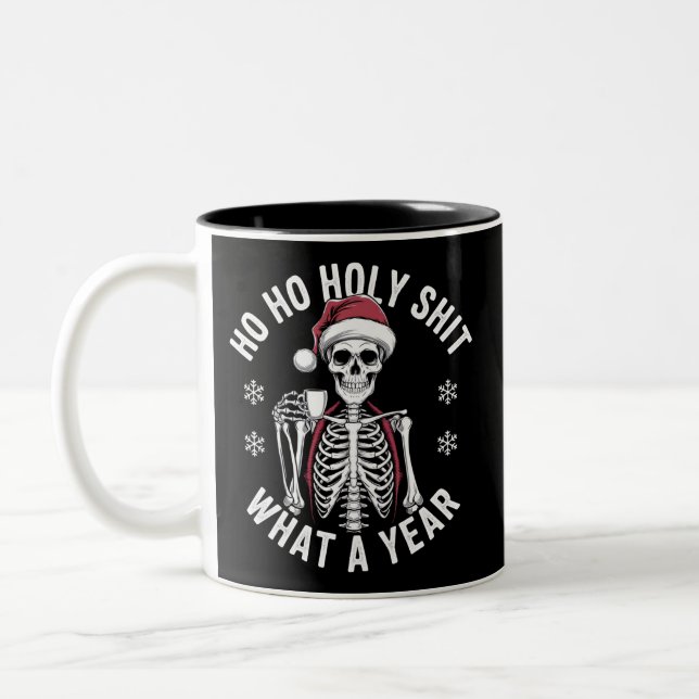 Holy Shirt What A Year Christmas Humour Skeleton  Two-Tone Coffee Mug (Left)