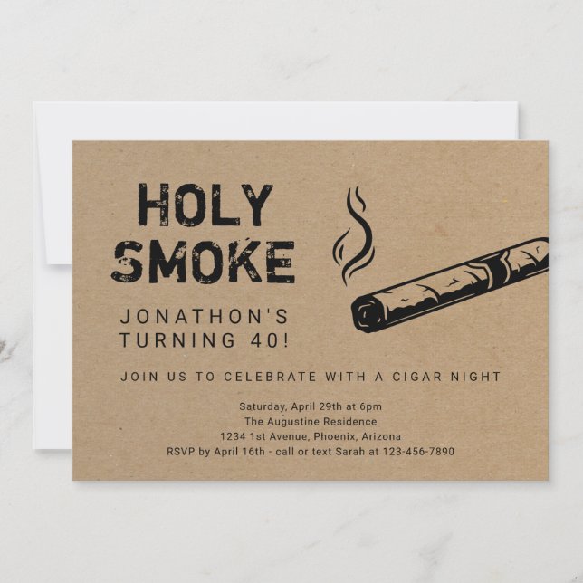 Holy Smoke Cigar Night Birthday Retirement Party Invitation (Front)