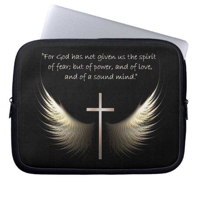 Holy Spirit and Christian Cross and Bible Verse Laptop Sleeve (Front)