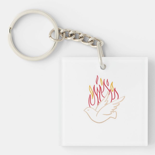 Holy Spirit -  Dove and Flames Illustration   Key Ring (Front)