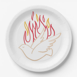 Holy Spirit -  Dove and Flames Illustration  Paper Plate