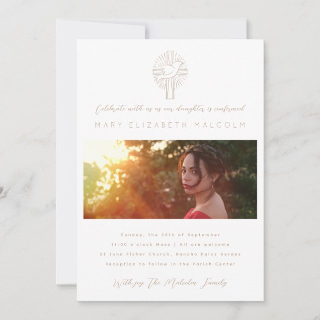 Holy Spirit Dove Cross Photo Confirmation Invitation (Front)