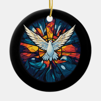 Holy Spirit Dove Stained Glass style Ceramic Tree Decoration