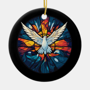 Holy Spirit Dove Stained Glass style Confirmation Ceramic Tree Decoration