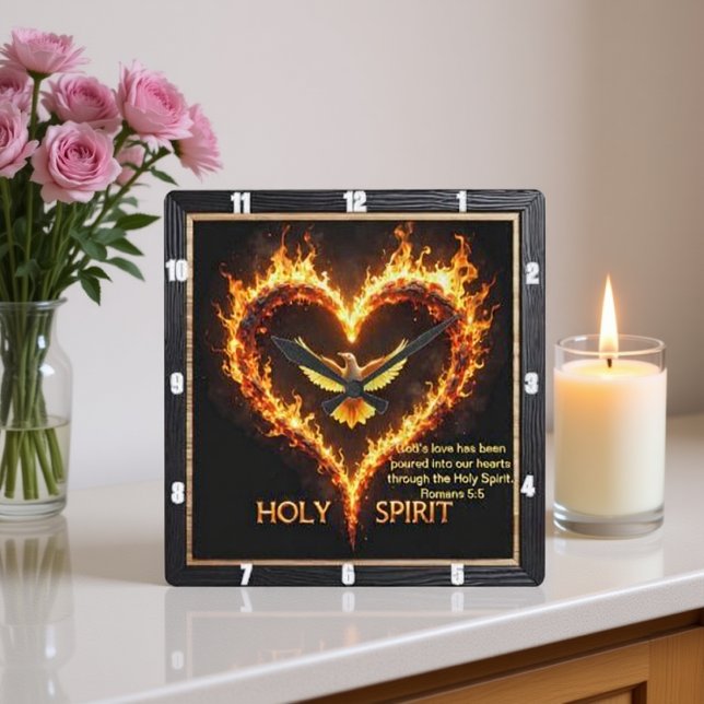Holy Spirit Eagle Flaming Heart Devotion Romans 5 Square Wall Clock (Creator Uploaded)