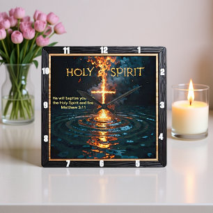 Holy Spirit Fire Cross Water Baptism Matthew 3:11 Square Wall Clock