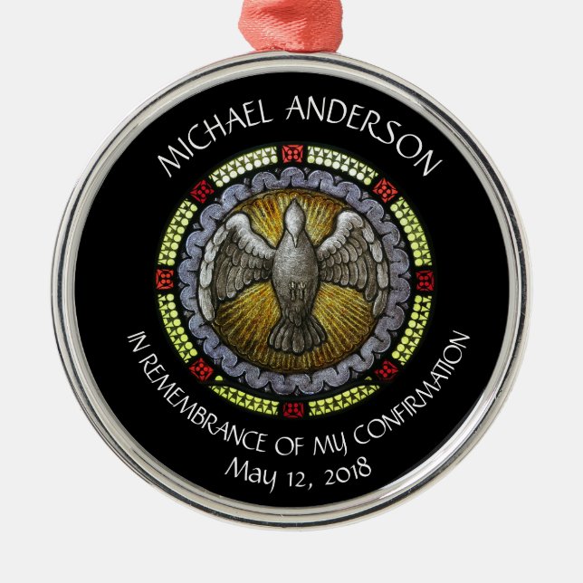 Holy Spirit Stained Glass Confirmation RCIA Metal Tree Decoration (Front)