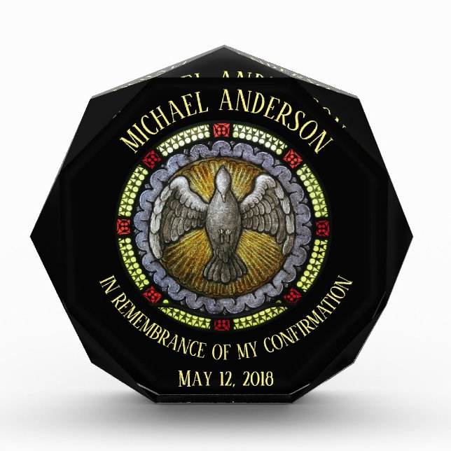 Holy Spirit Stained Glass Confirmation RCIA Photo Block (Front)