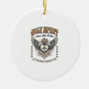 Holy Spirit Vintage Engraving Winged Heart Shirt_1 Ceramic Tree Decoration