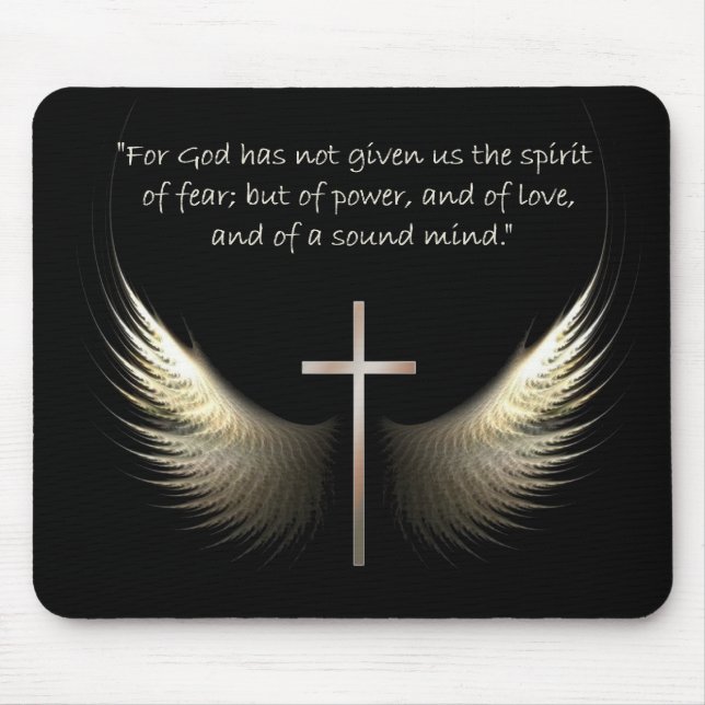 Holy Spirit Wings with Cross and Scripture Verse Mouse Mat (Front)