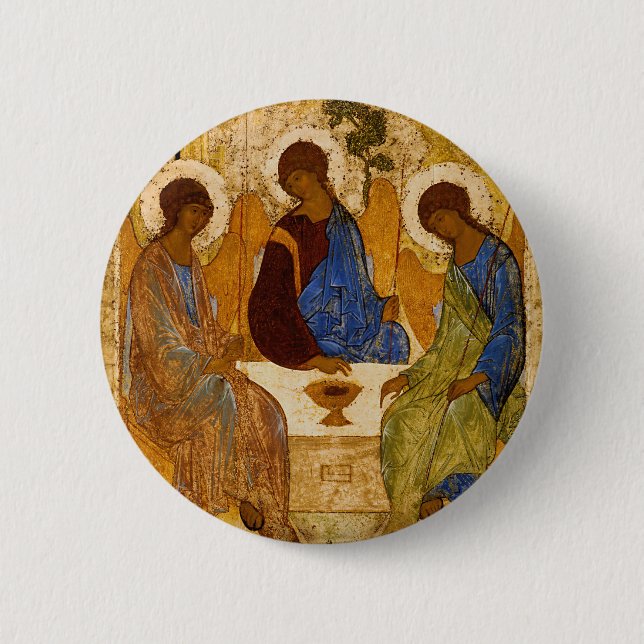 Holy Trinity Icon Rublev Byzantine Catholic Gift 6 Cm Round Badge (Front)