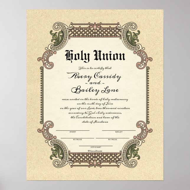Holy Union Trellis Wedding Certificate Poster (Front)