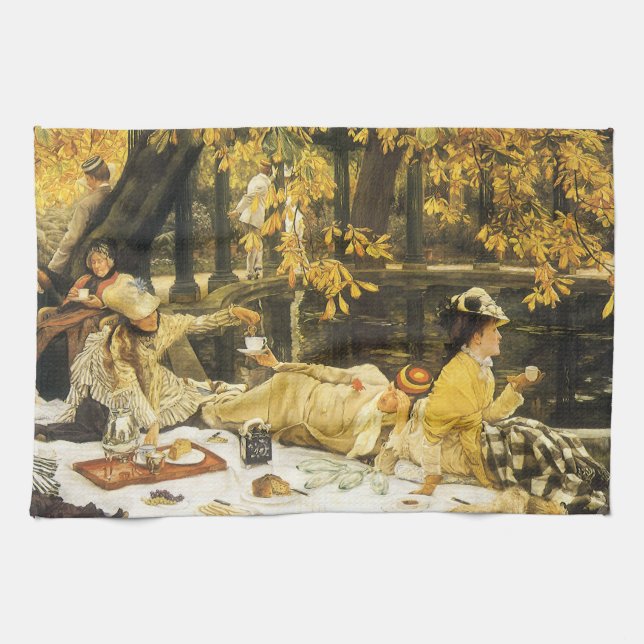 Holyday, the Picnic by James Tissot, Victorian Art Tea Towel (Horizontal)