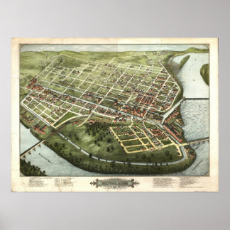 Holyoke Massachusetts 1877 Antique Panoramic Map Poster