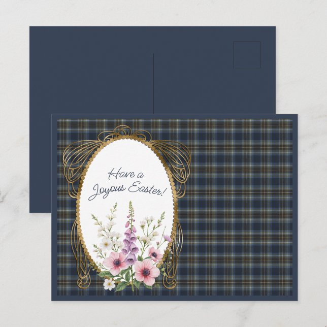 Holyrood Original Scottish Tartan Easter Floral Holiday Postcard (Front/Back)