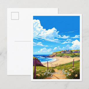 Holywell Bay Cornwall England Travel illustration Postcard