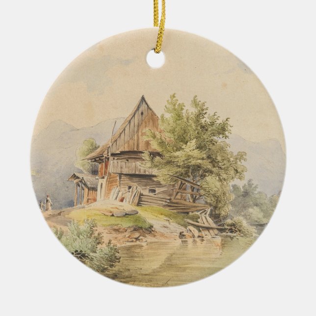 Holzhütte am See – Carl Lafite Ceramic Tree Decoration (Front)