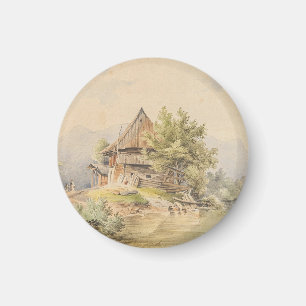 Holzhütte am See – Carl Lafite Magnet
