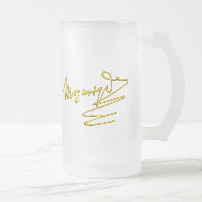 HOMAGE TO MOZART / 3D GOLD SIGNATURE OF COMPOSER FROSTED GLASS BEER MUG (Right)