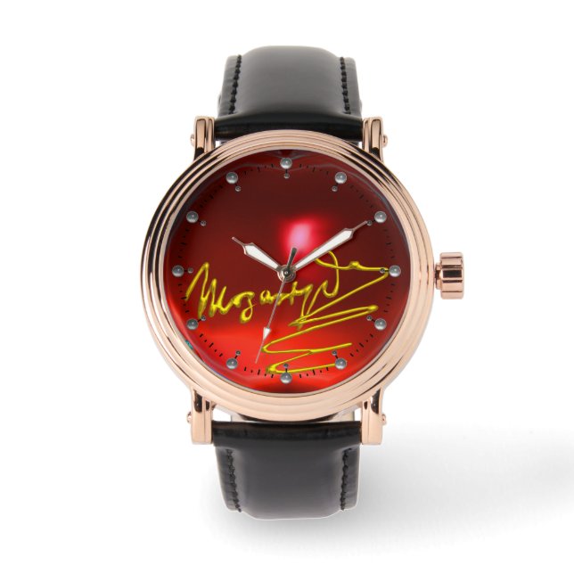 HOMAGE TO MOZART Composer 3D Gold Signature Red Watch (Front)