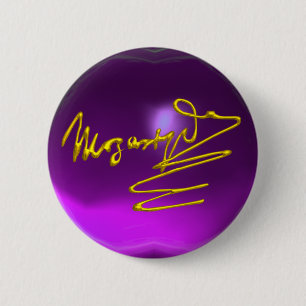 HOMAGE TO MOZART Gold Signature Purple Amethyst 6 Cm Round Badge