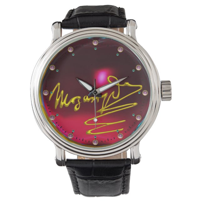 HOMAGE TO MOZART ,RED BURGUNDY GEMSTONE WATCH (Front)