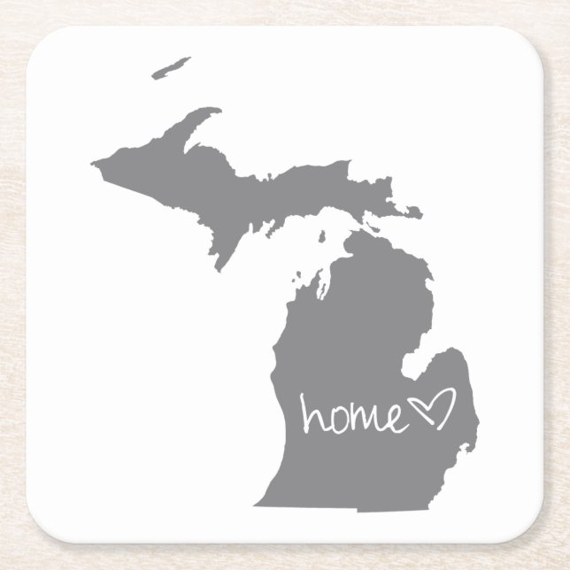 Home <3 Michigan Square Paper Coaster (Front)