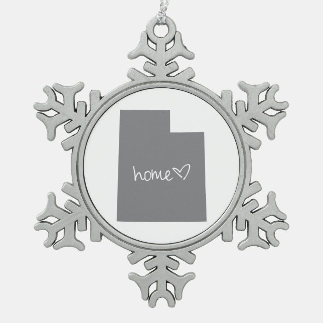 Home <3 Utah Snowflake Pewter Christmas Ornament (Front)