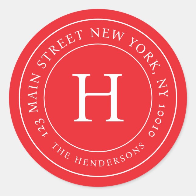 Home Address Modern Simple Chic Family Monogram Classic Round Sticker (Front)