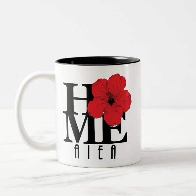 HOME Aiea Red Hibiscus  Two-Tone Coffee Mug (Left)