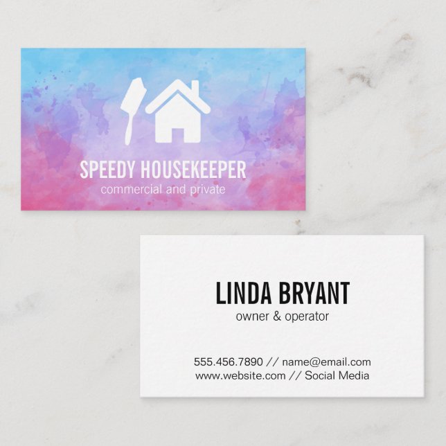 Home and Broom | Watercolor Texture Business Card (Front/Back)