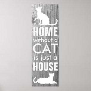 Home and Cat Gray Wood Effect Typographic Poster