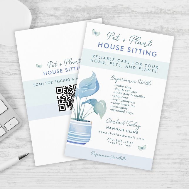 Home and Pet Sitting Cute Potted Plant QR Code Flyer (Creator Uploaded)