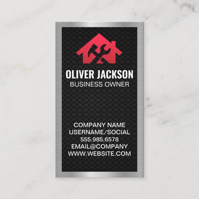 Home and Tools Logo | Silver Border Business Card (Front)