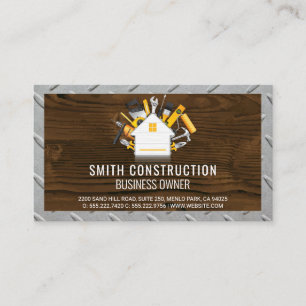 Home and Tools Wood Metal Grid Pattern Business Card