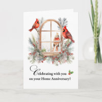 Home Anniversary Cardinal Birds in Winter Window