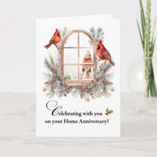 Home Anniversary Cardinal Birds in Winter Window Card