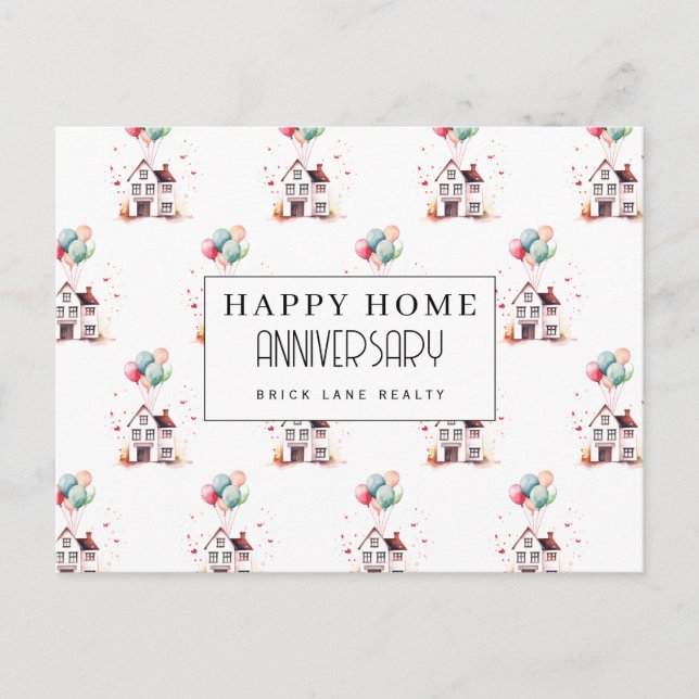 Home Anniversary House Balloons Real Estate Postcard (Front)