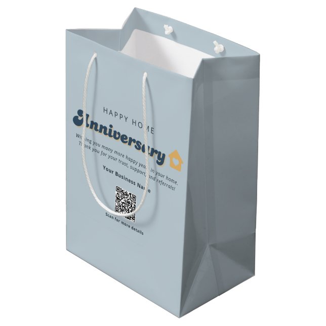 Home Anniversary Real Estate QR Code Retro Blue  Medium Gift Bag (Back Angled)
