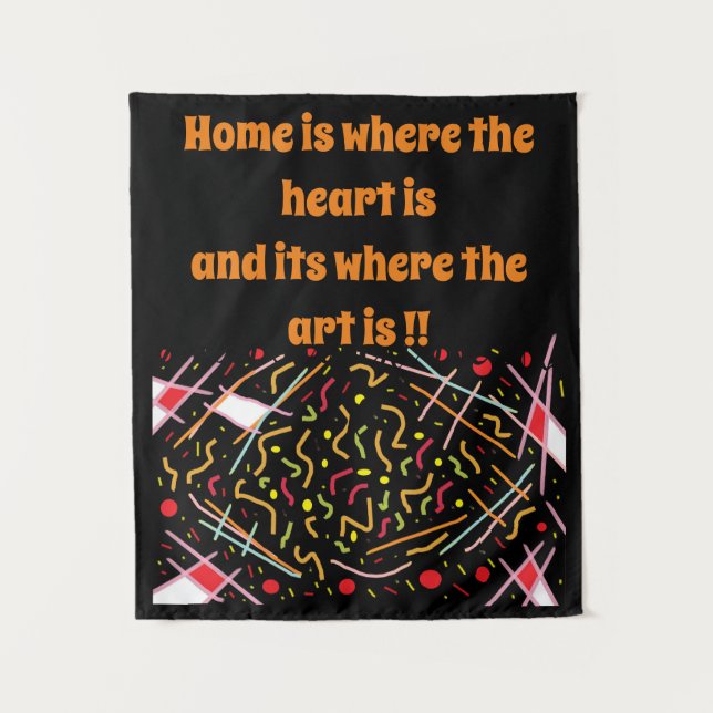 Home art message mixed colours on black tapestry (Front)
