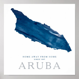 Home Away From Home Aruba Island Blue Map Poster