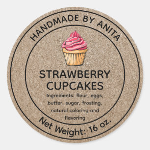 Home Baked Strawberry Cupcakes Label Kraft