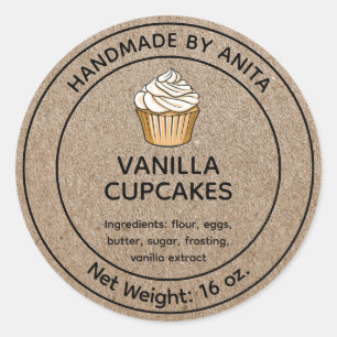 Home Baked Vanilla Cupcakes Label Kraft