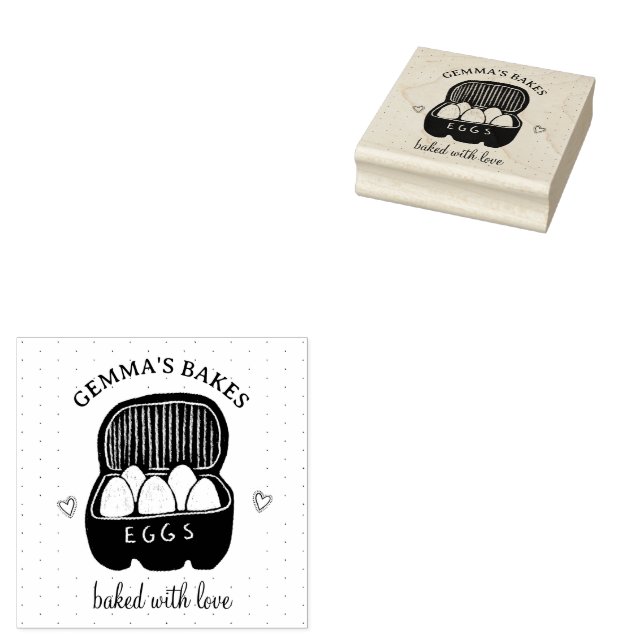 Home Baker Illustrated Egg Carton Made With Love Rubber Stamp (Stamped)