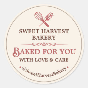 Home Bakery Sticker Whisk Wheat Round Label