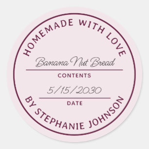 Home Baking Product Name Maroon Pink Classic Round Sticker